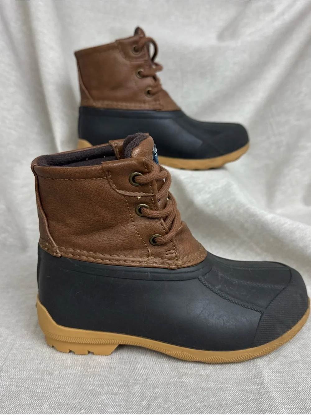 Sperry Kids Brown and Black Waterproof Duck Boots with Tan Outsole
